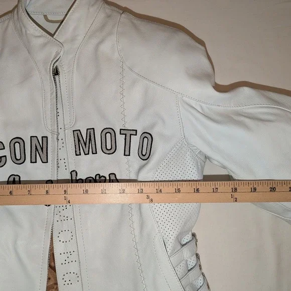 Icon Moto Leathers White Leather Motorcycle Biker Riding Jacket Buckle Side Sm - Picture 14 of 16